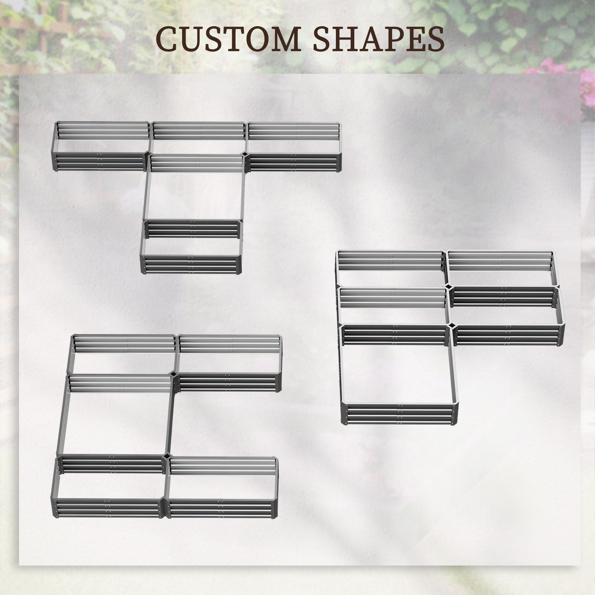 Steel Raised Garden Bed Set - 5-Piece Modular Planter System, 8'x8'x1' - Gray