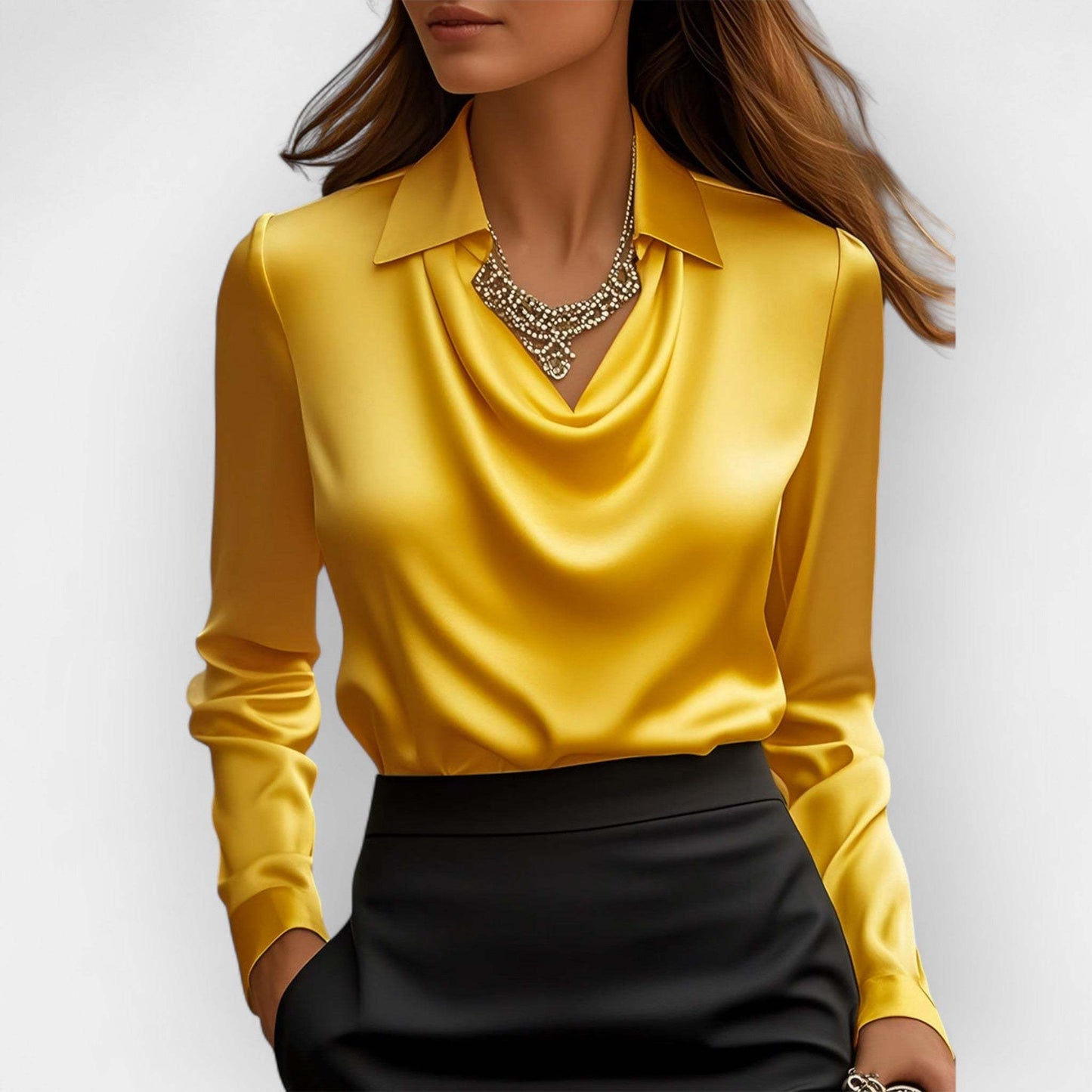 Women's Elegant Solid Satin Blouse with Draped Swing Collar