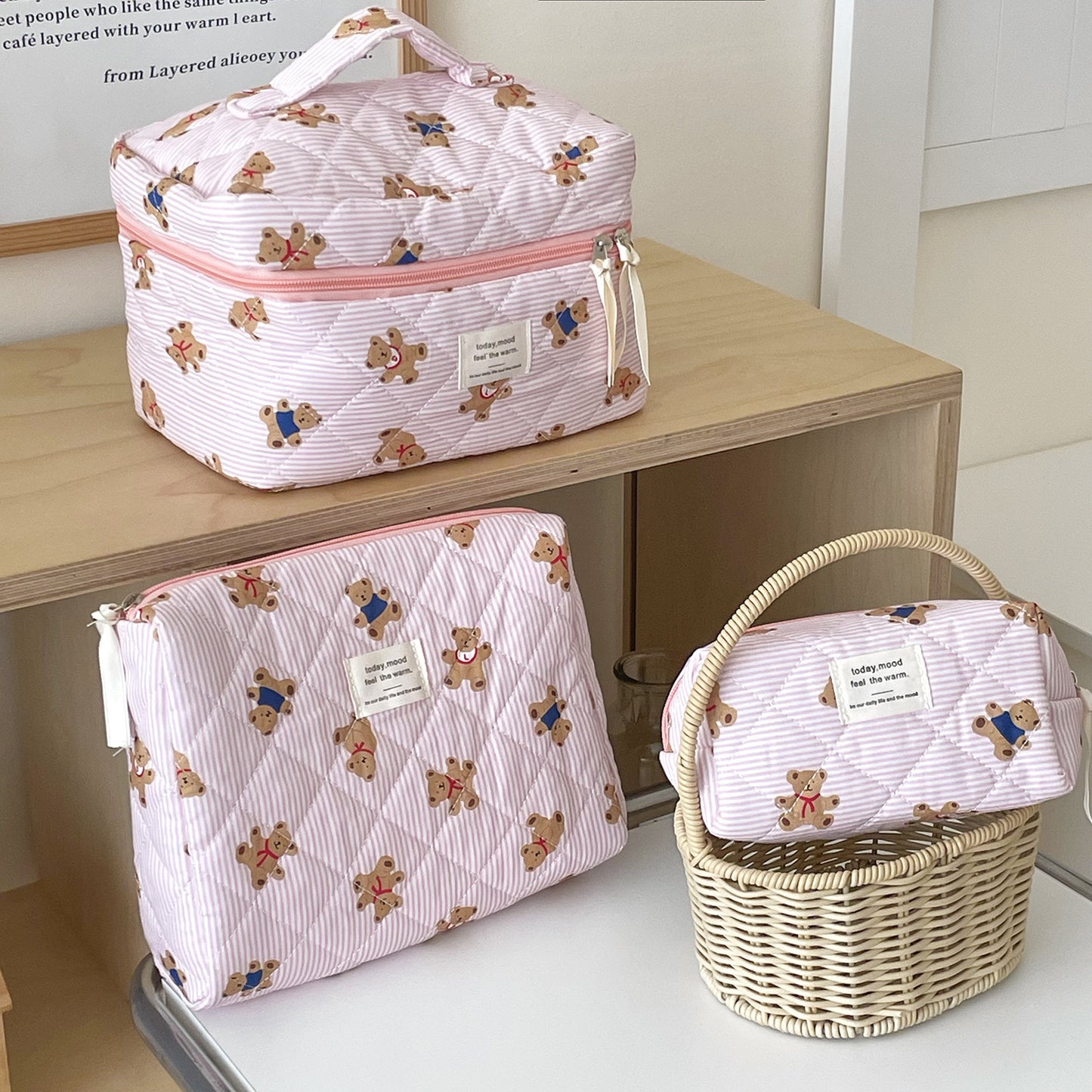 New Striped Bear Makeup Cosmetic Bag