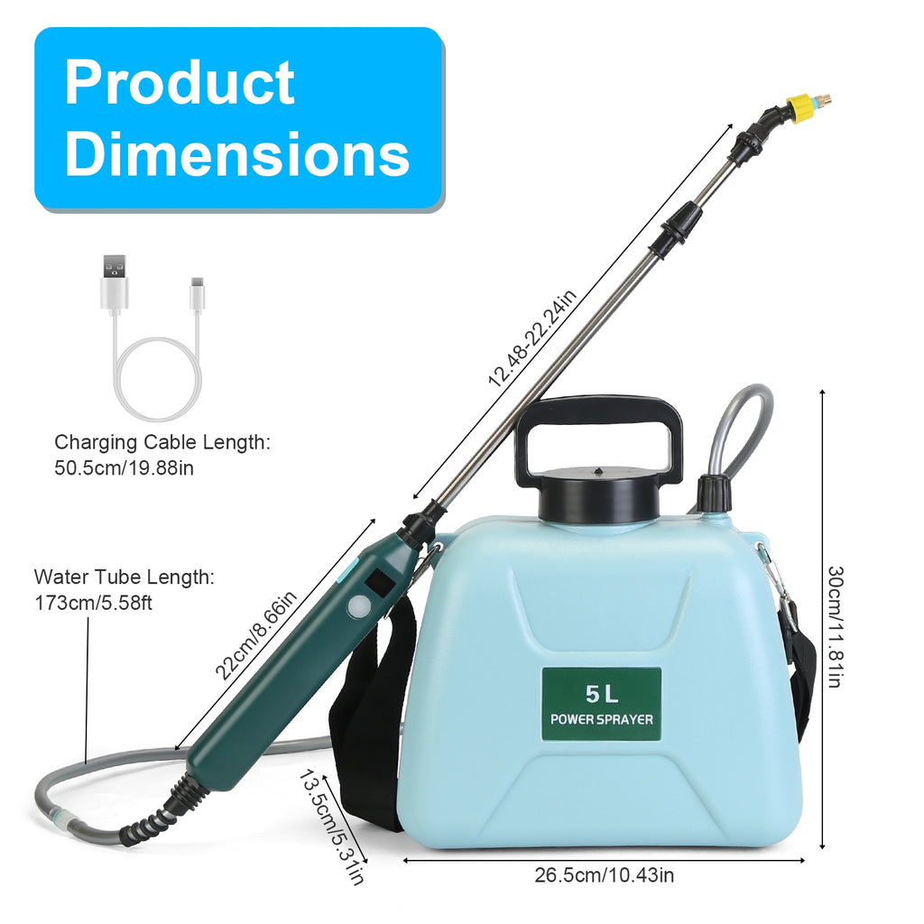 Electric Garden Sprayer – 5L Battery-Powered with Telescopic Wand & 3 Nozzles