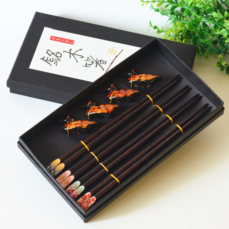 Japanese Wooden Chopsticks Gift Set – 4 Pairs with Holders & Gift Box