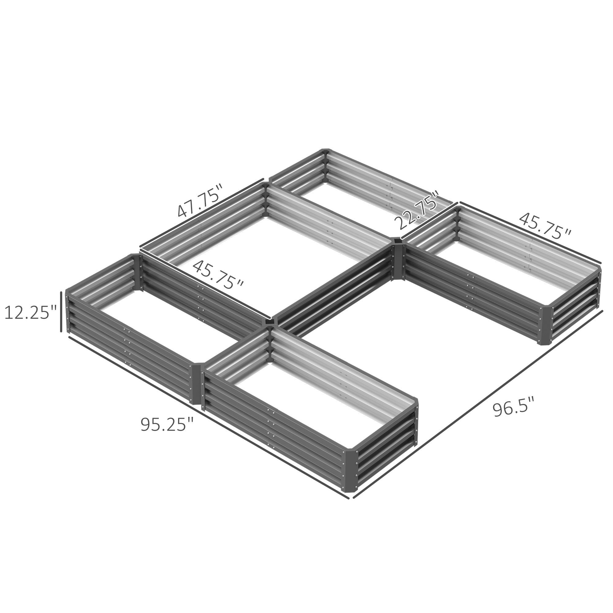 Steel Raised Garden Bed Set - 5-Piece Modular Planter System, 8'x8'x1' - Gray