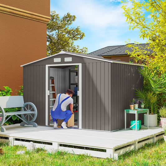 Large Outdoor Storage Shed, 9x6 Garden Tool Shed for Patio, Garage, Lawn, Gray