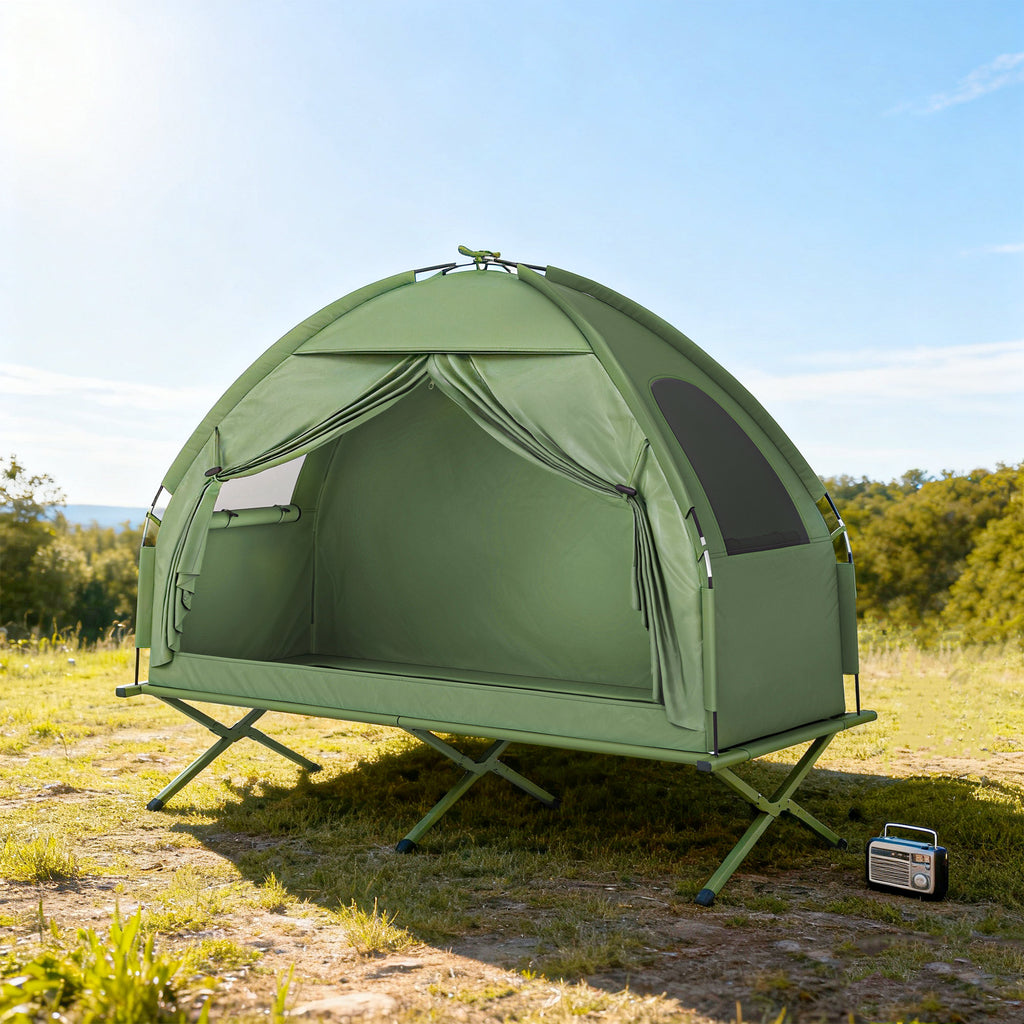Camping Tent Cot - Single Person Elevated Folding Cot with Covered Tent & Carry Bag