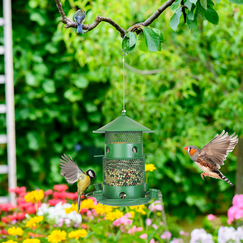 3-Tier Squirrel-Proof Metal Wild Bird Feeder – 360° Perches & Water Cups, Outdoor Hanging