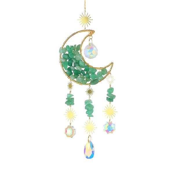 Moon & Stars Crystal Car Charm - Reflective Metal Hanging Ornament for Rearview Mirror