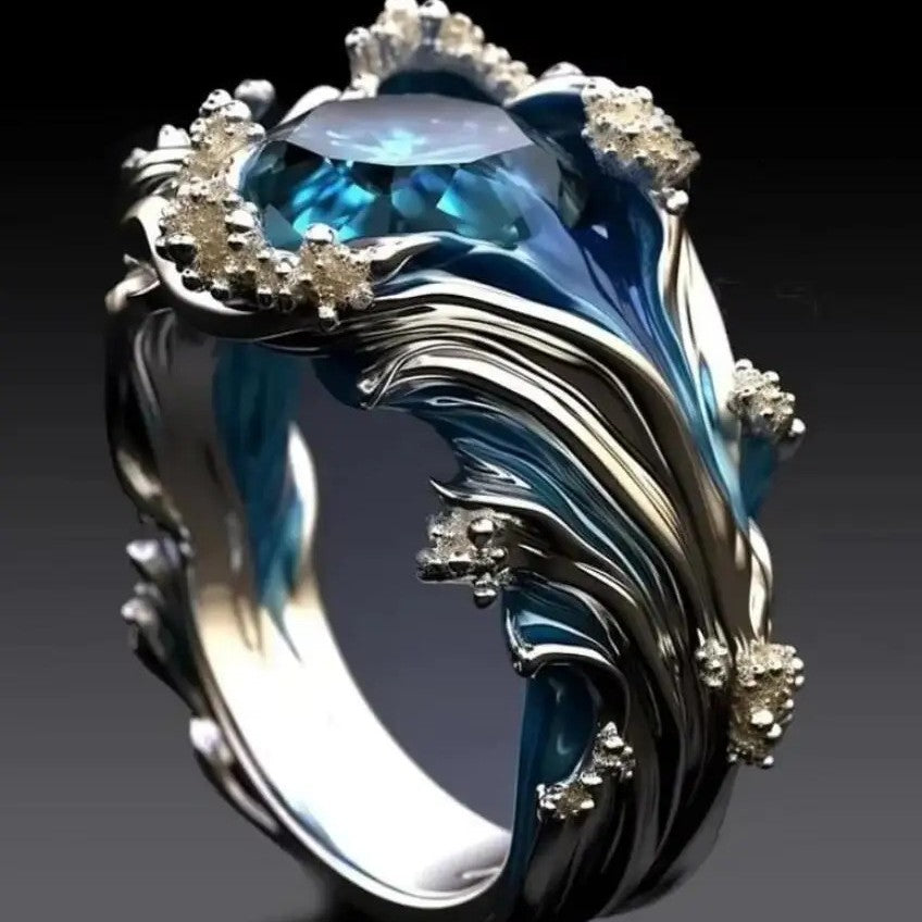Introducing the Fashion Wave Oil Drop Diamond Inlaid Women's High-end Ring.
