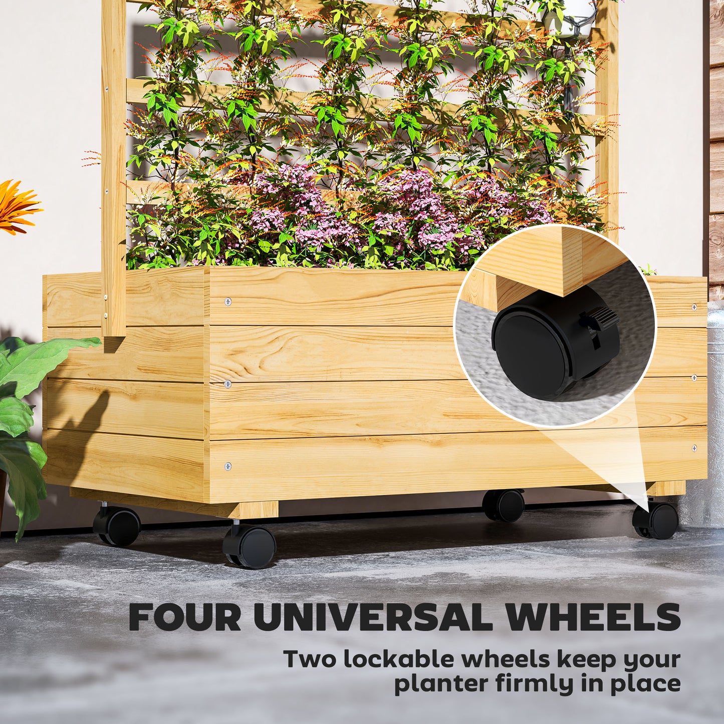 Mobile Raised Garden Bed with Trellis - Elevated Planter on Wheels