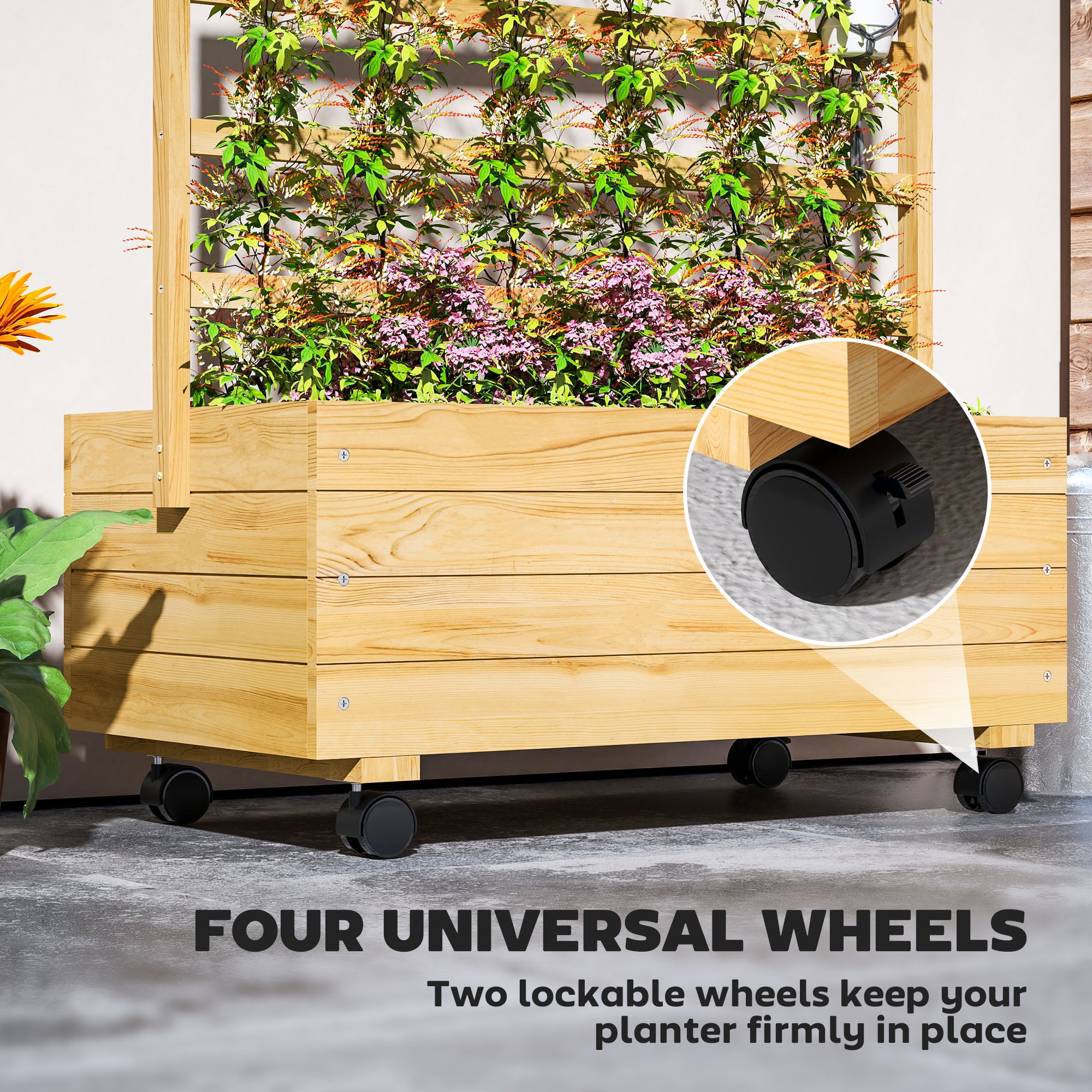 Raised Garden Bed with Trellis - Elevated Planter on Wheels