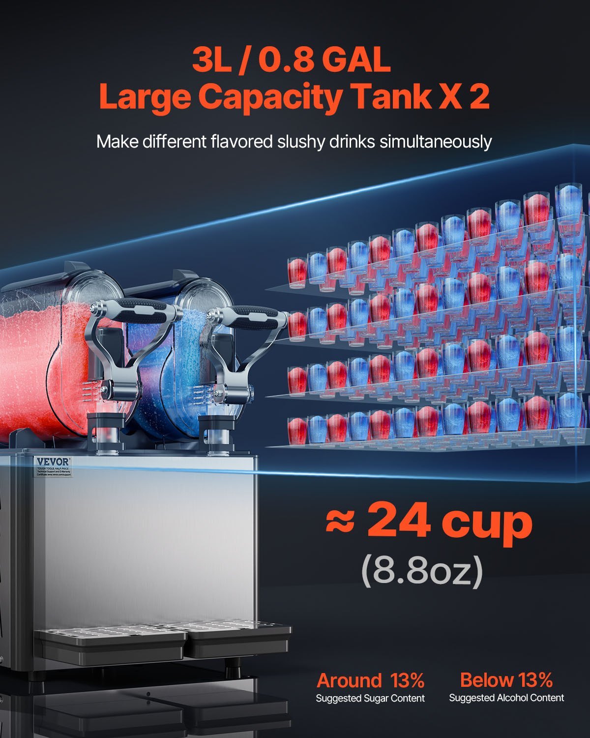 Slush Beverage Dispenser with Temperature Retention.