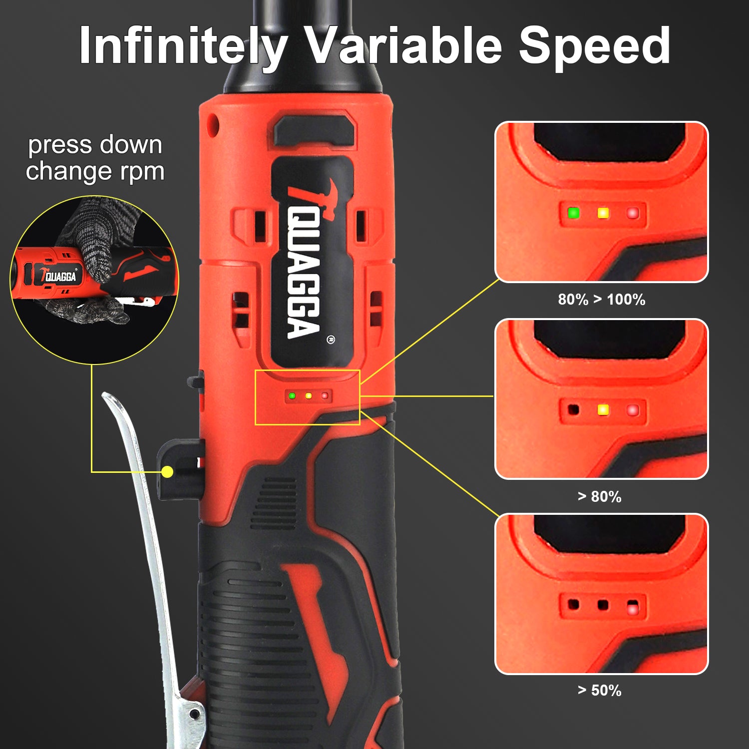 TQUAGGA 12V Cordless Electric Ratchet Wrench Set – 3/8" Drive, 45 ft-lbs