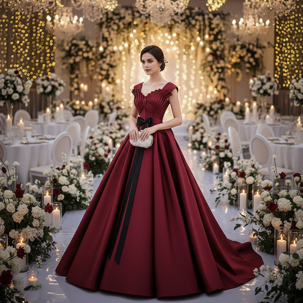 Wine Red Satin Wedding Dress - Elegant Bridal Gown