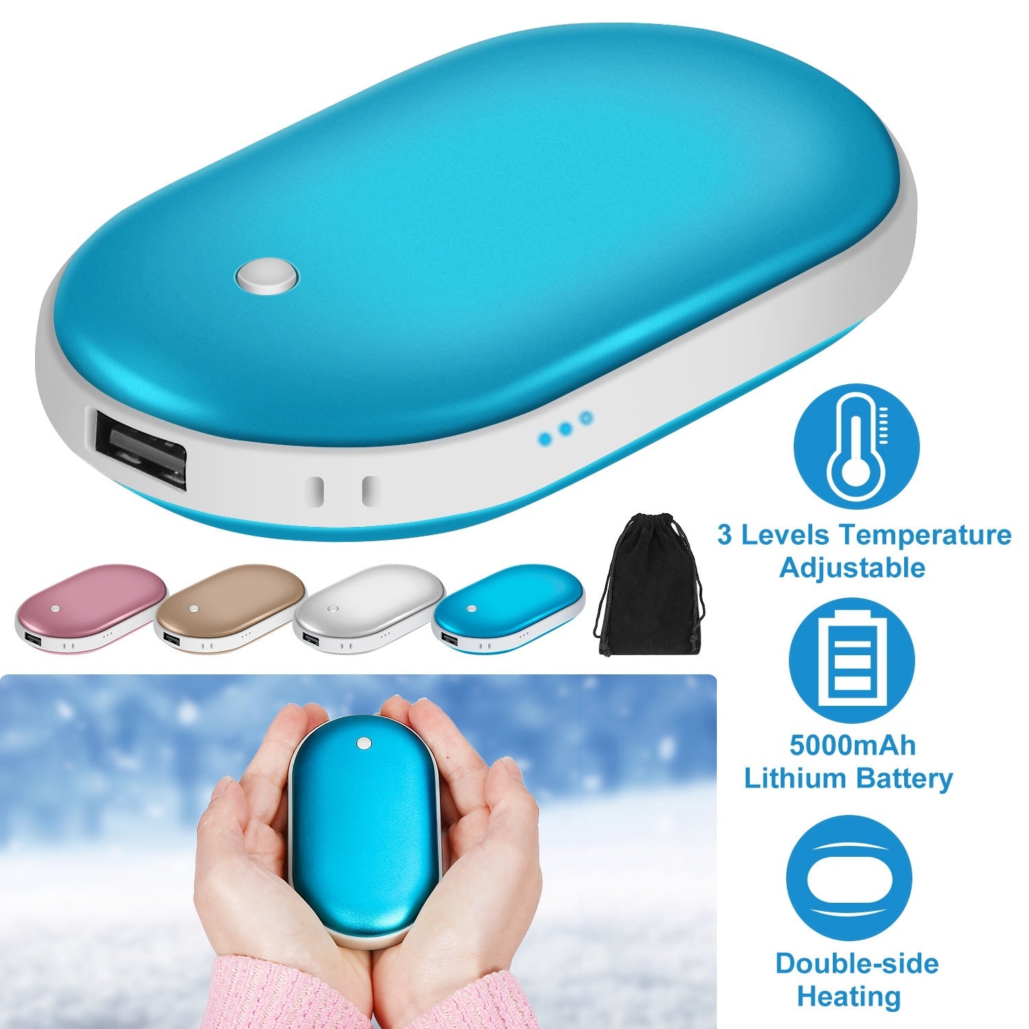 Rechargeable Pocket Warmer Double-Sided Heating Handwarmer