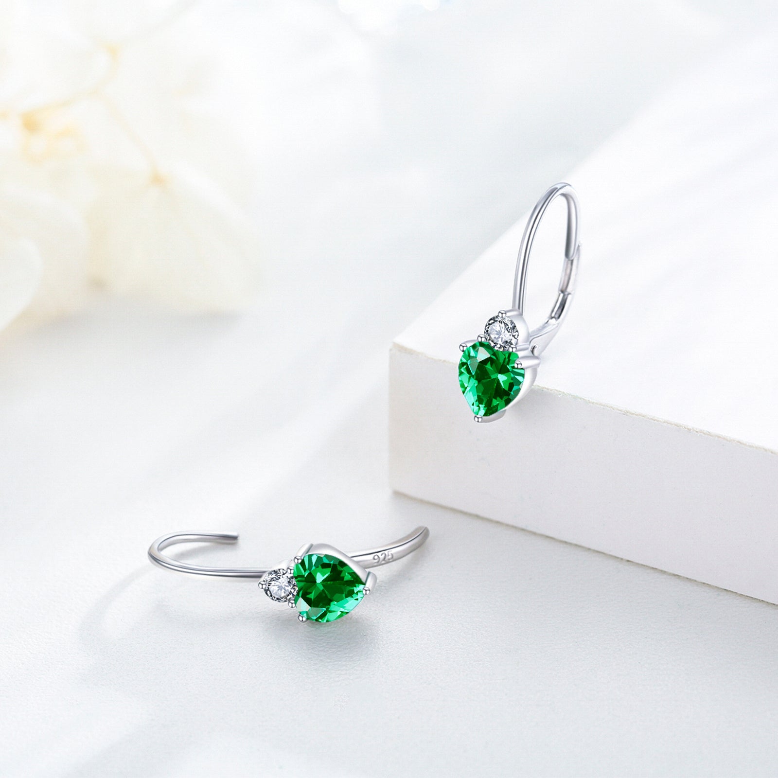 925 Sterling Silver Heart Earrings – Zirconia Birthstone, Hypoallergenic