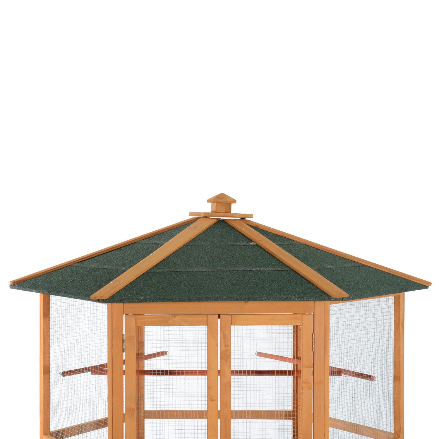Large Wooden Bird Aviary – Hexagonal Outdoor Flight Cage with Covered Roof