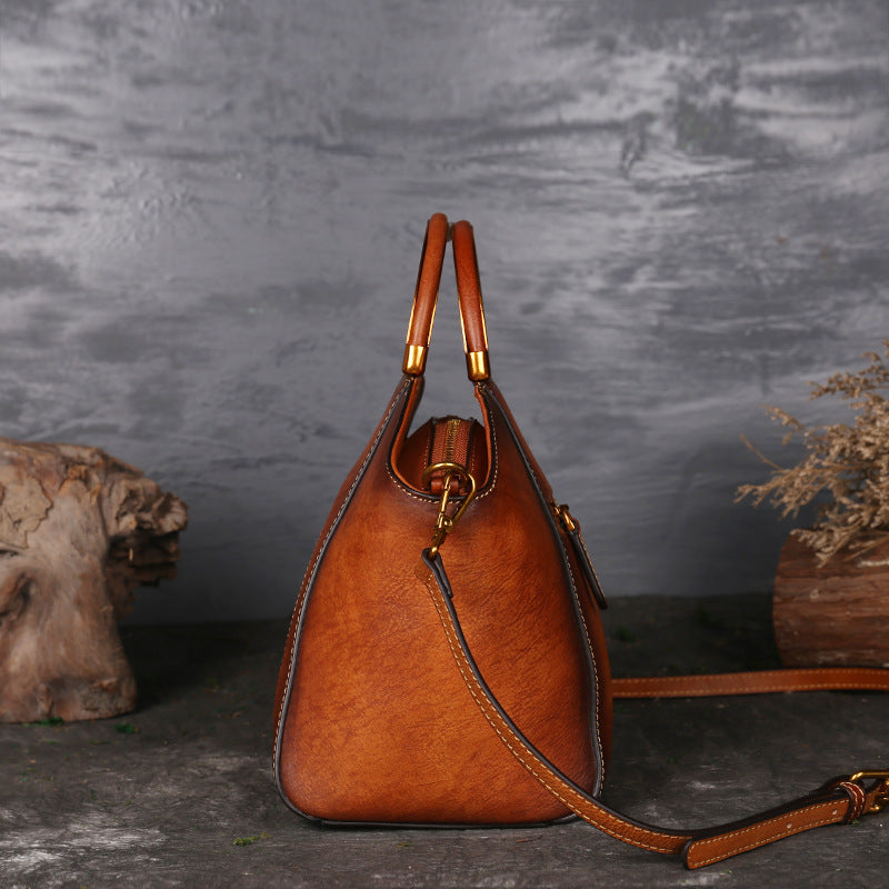 Embossed Leather Messenger Bag - Totem Pattern