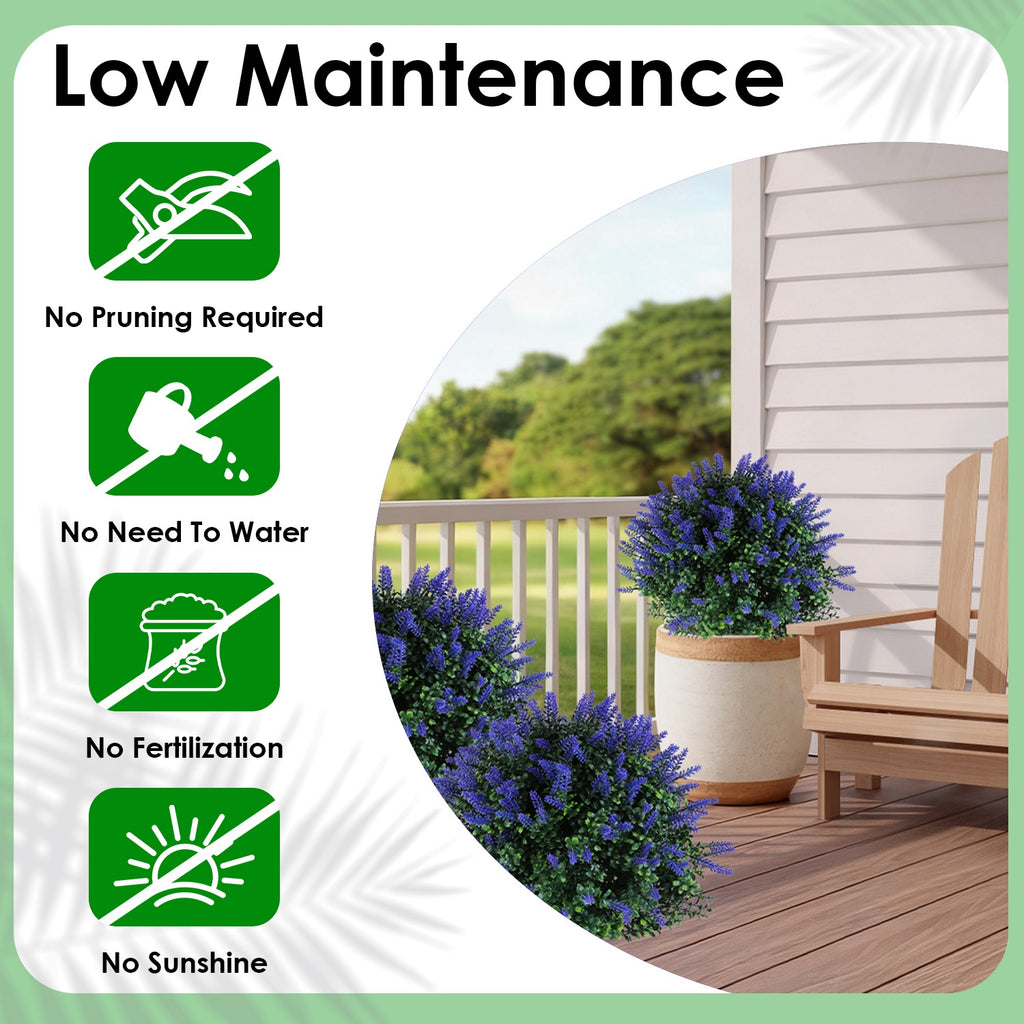 2 Packs Artificial Lavender Topiary Ball Trees UV Resistant Artificial Shrubs Fake Plants Evergreen Artificial Bush With Ground Spike For Indoor Outdoor Front Porch Garden