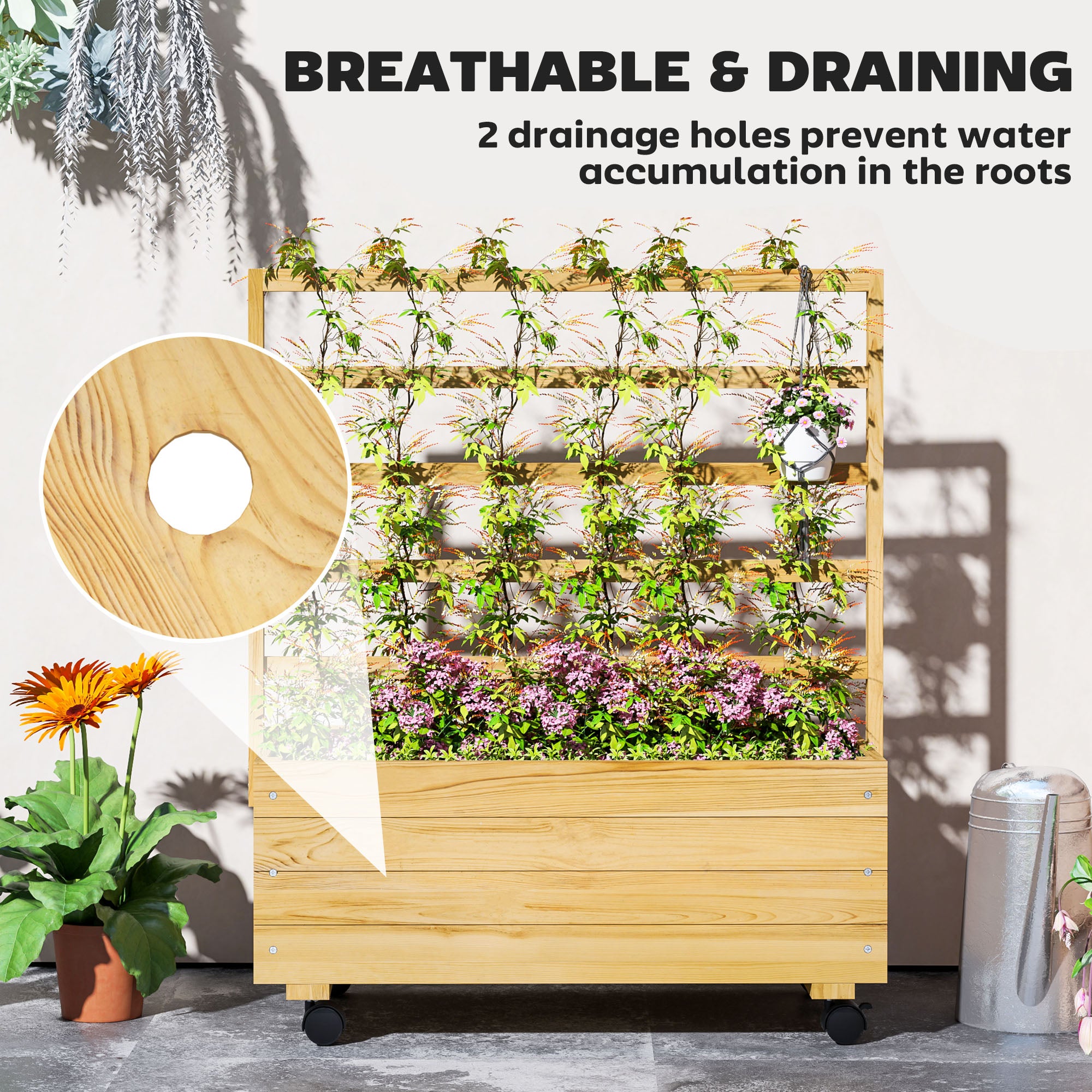 Raised Garden Bed with Trellis - Elevated Planter on Wheels