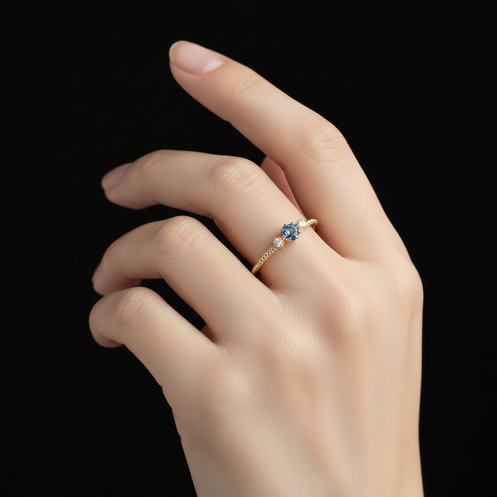 ROMAD Ocean Blue Rhinestone Rings  Gold Silver Rings for Wedding Engagement