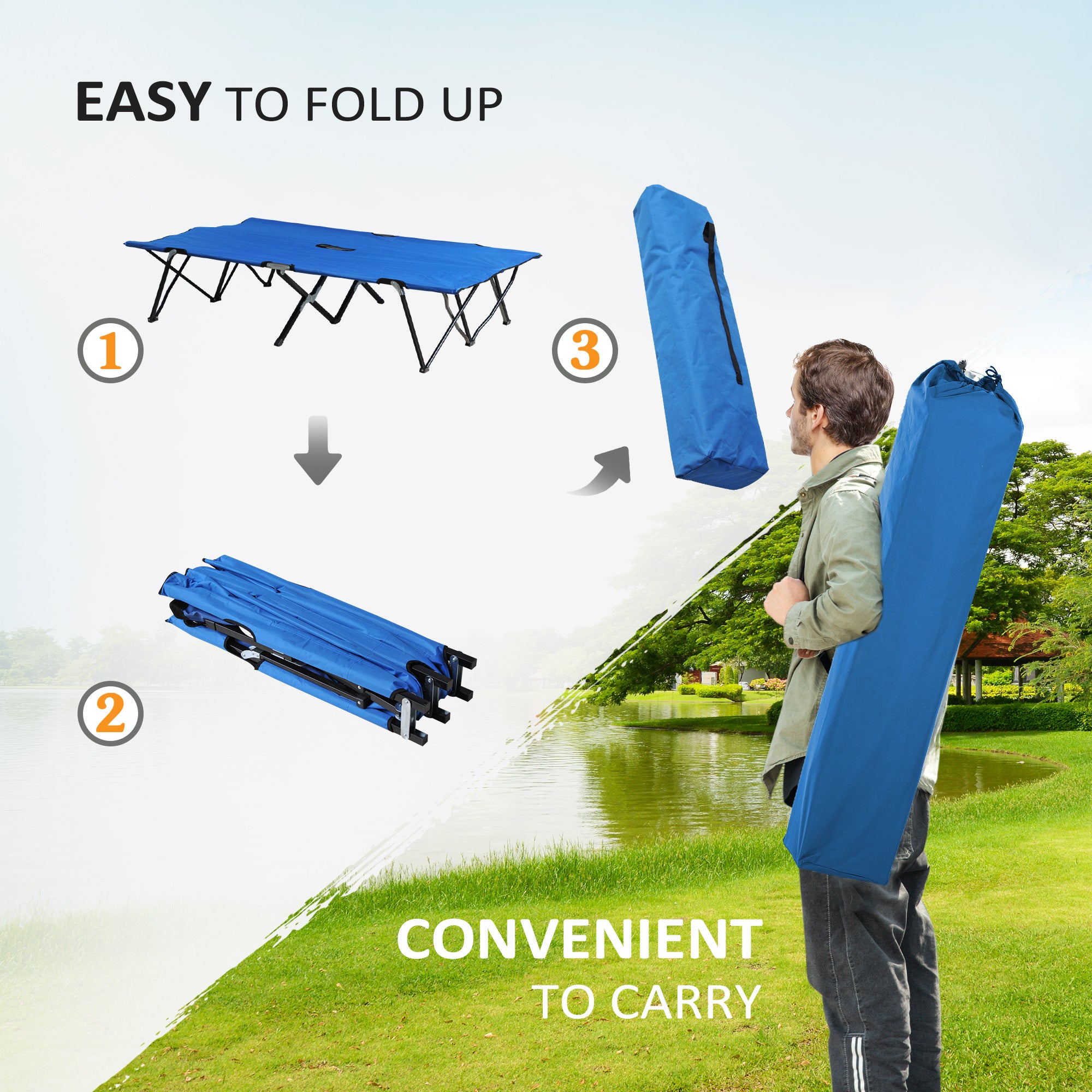 Double Camping Cot for 2 Adults - Folding Elevated Sleeping Cot with Carry Bag, 15 Inch Raised Portable Bed, 300 lbs Capacity