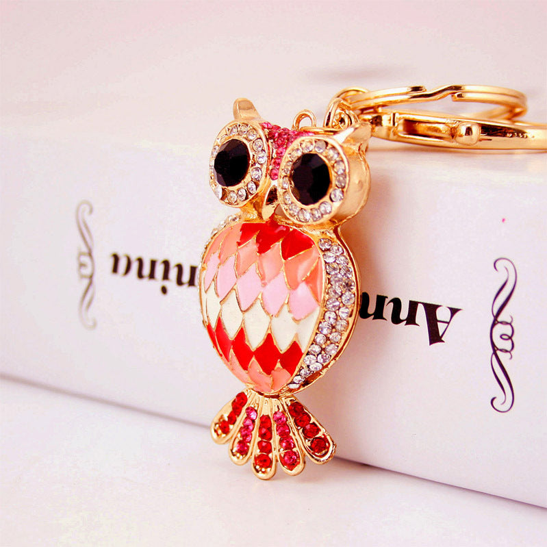 Creative Cartoon Diamond  Owl Car Keychain Pendant