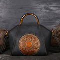 Embossed Leather Messenger Bag - Totem Pattern