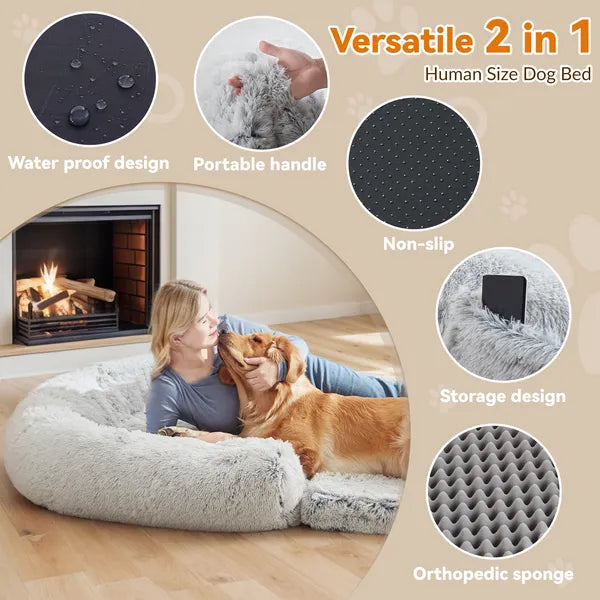 Human Dog Bed – 71"x43"x12" Foldable Plush Orthopedic Bed for People & Pets