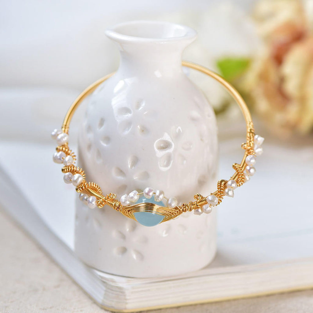 Vintage Pearl Cuff Bracelet – Gold Wire Wrapped Multi-Strand Women's Bangle