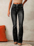 Women's Skinny Flared Jeans – Slim Fit Denim Pants with Pockets & Button Zipper