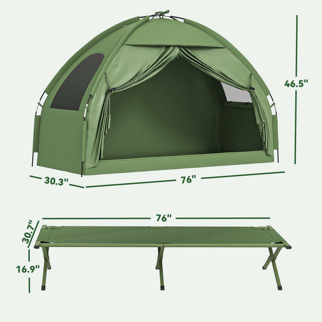 Camping Tent Cot - Single Person Elevated Folding Cot with Covered Tent & Carry Bag