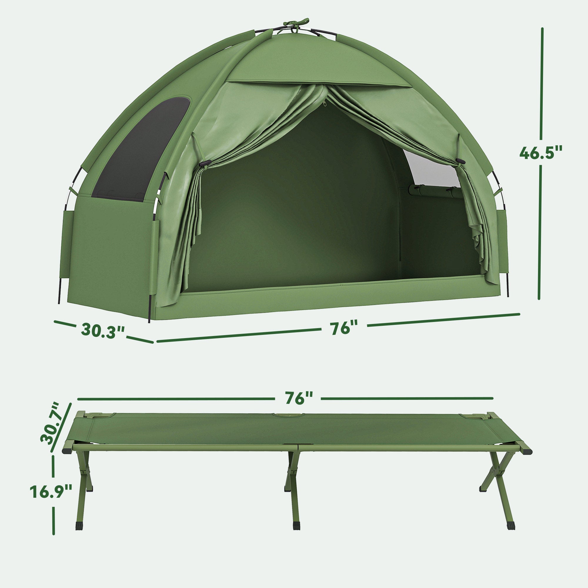 Camping Tent Cot - Single Person Elevated Folding Cot with Covered Tent & Carry Bag