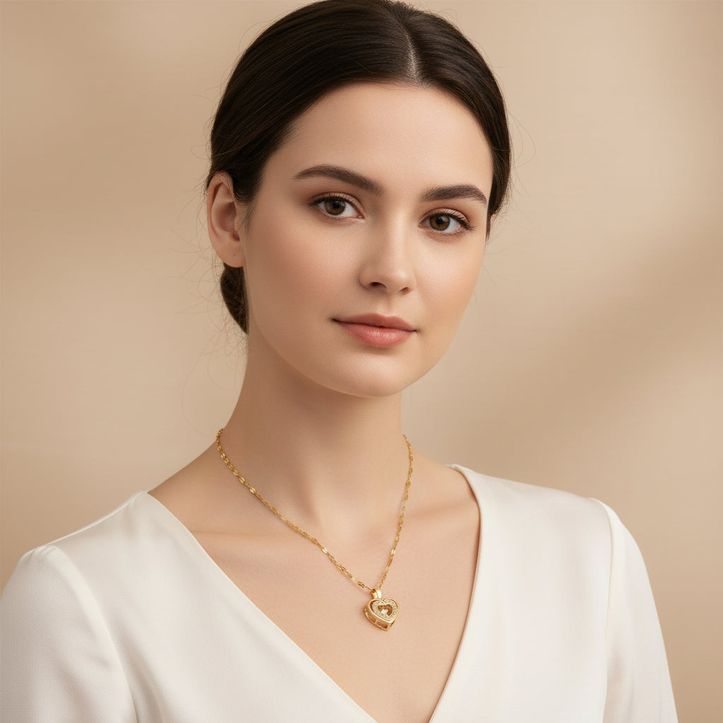 Rhinestone-Embellished Titanium Steel Love Necklace.