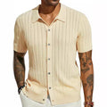Men's Knitted Short Sleeve Button-Down Shirt, Solid Color