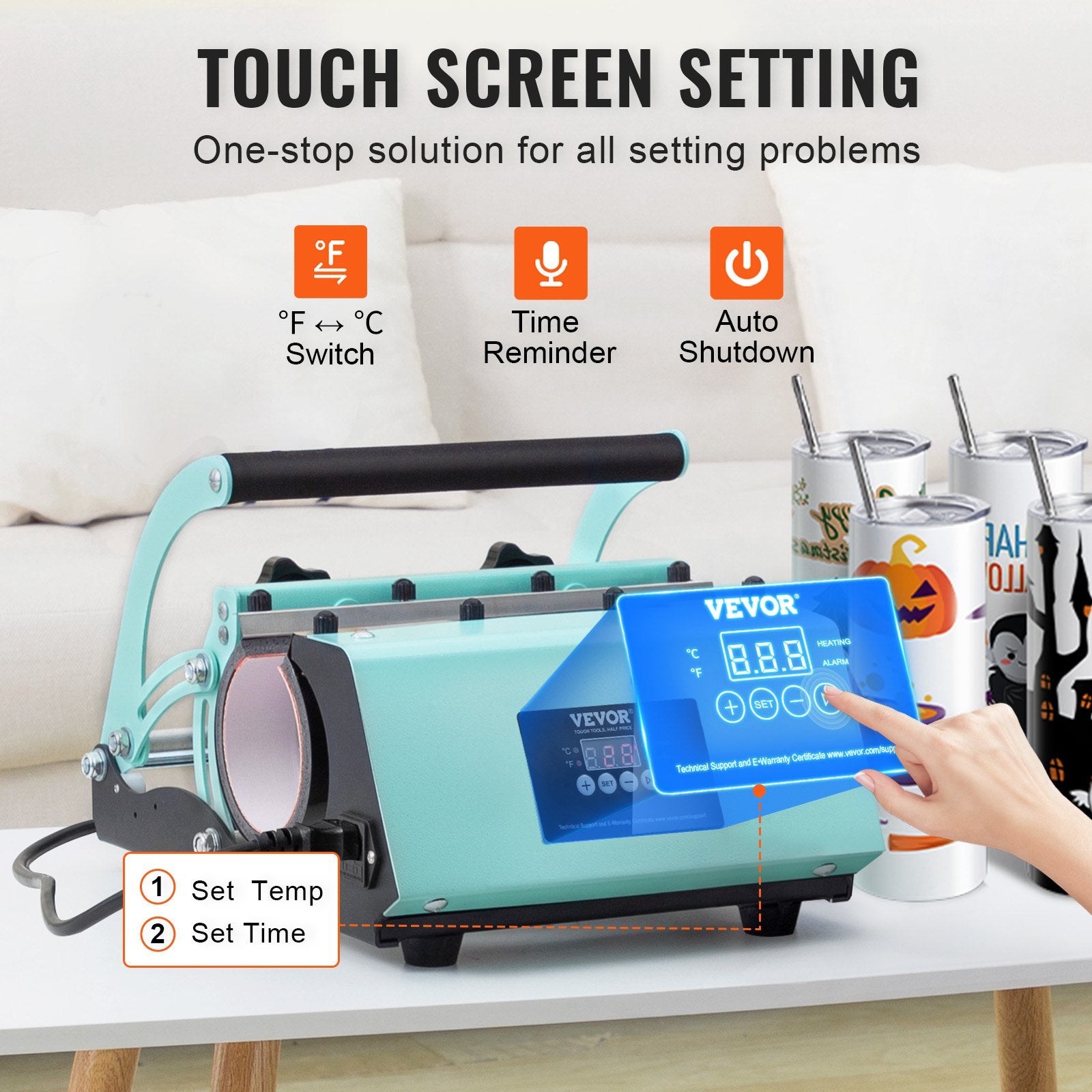 Tumbler Heat Press Machine with 8 Blank Tumblers - Complete Sublimation Kit