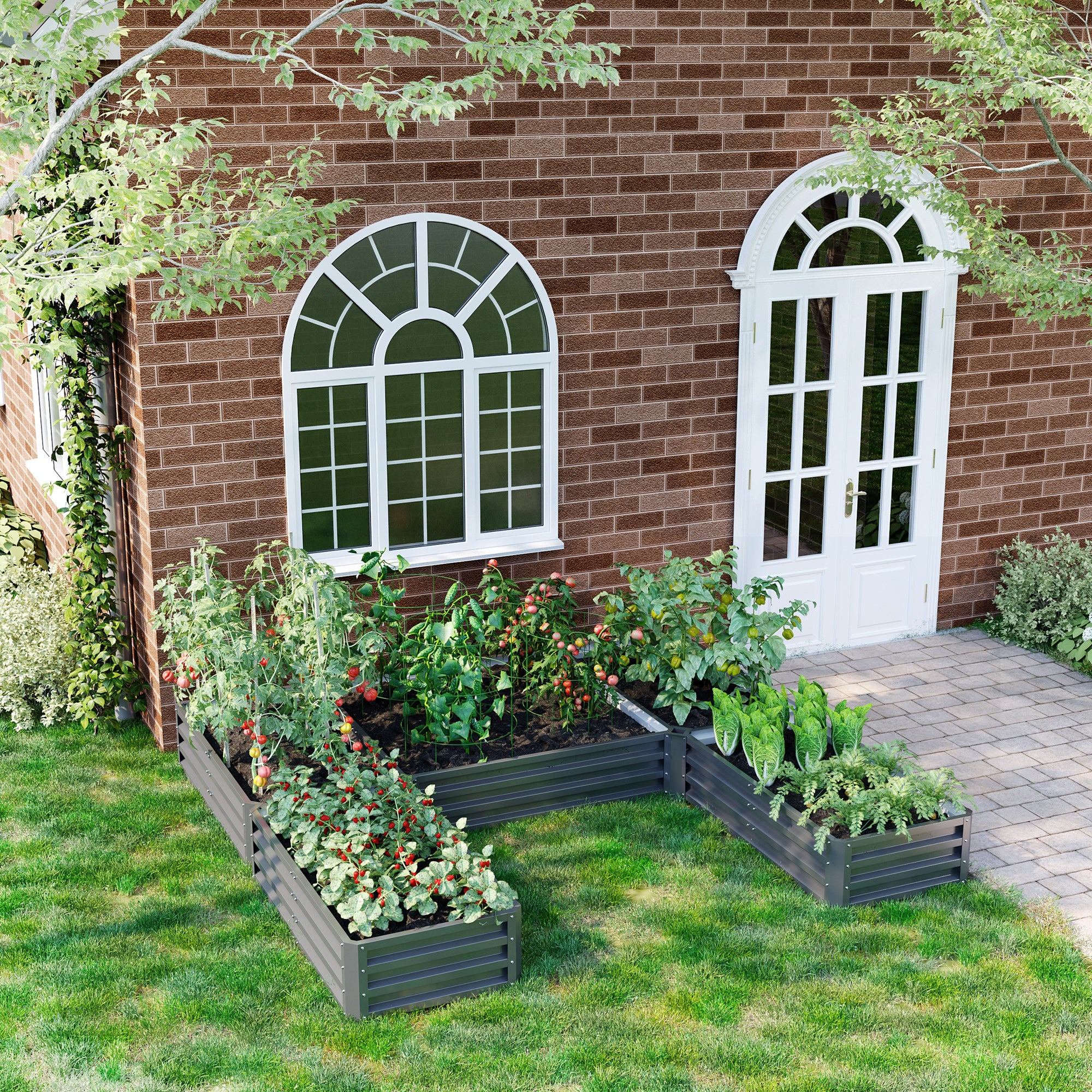 Steel Raised Garden Bed Set - 5-Piece Modular Planter System, 8'x8'x1' - Gray