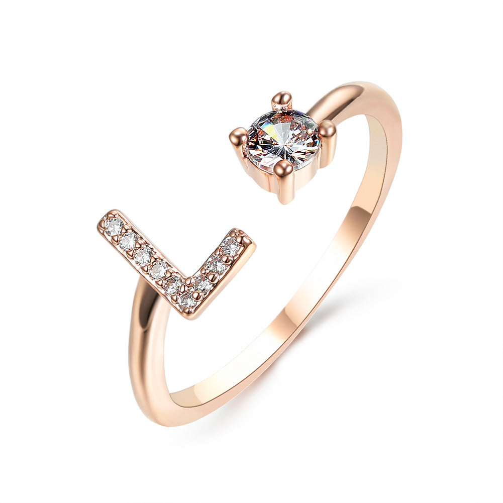 Personalized Initial Letter Ring | Adjustable Zircon Ring for Women