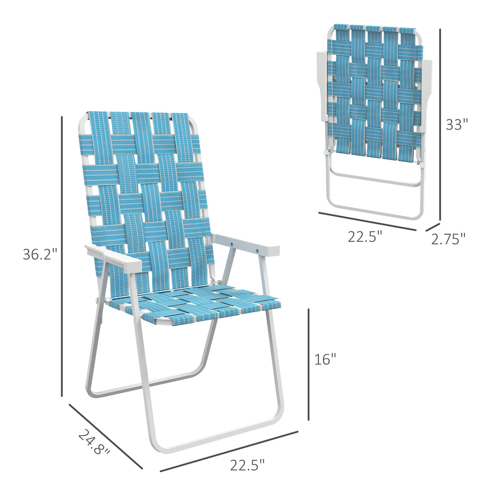 Set of 4 Patio Folding Chairs, Classic Outdoor Camping Chairs, Portable Lawn Chairs w/ Armrests, Blue