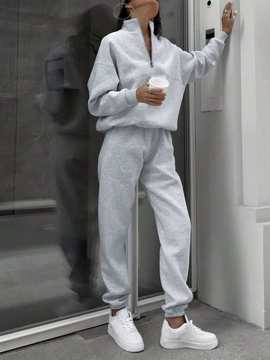 Women's Sporty Full-Zip Sweatshirt and Pants Set