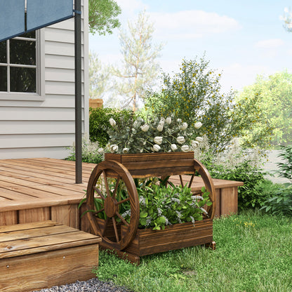 Wooden Wagon Planter Box, 3-Tier Raised Garden Bed, For Vegetables Flowers Herbs