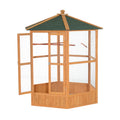 Large Wooden Bird Aviary – Hexagonal Outdoor Flight Cage with Covered Roof