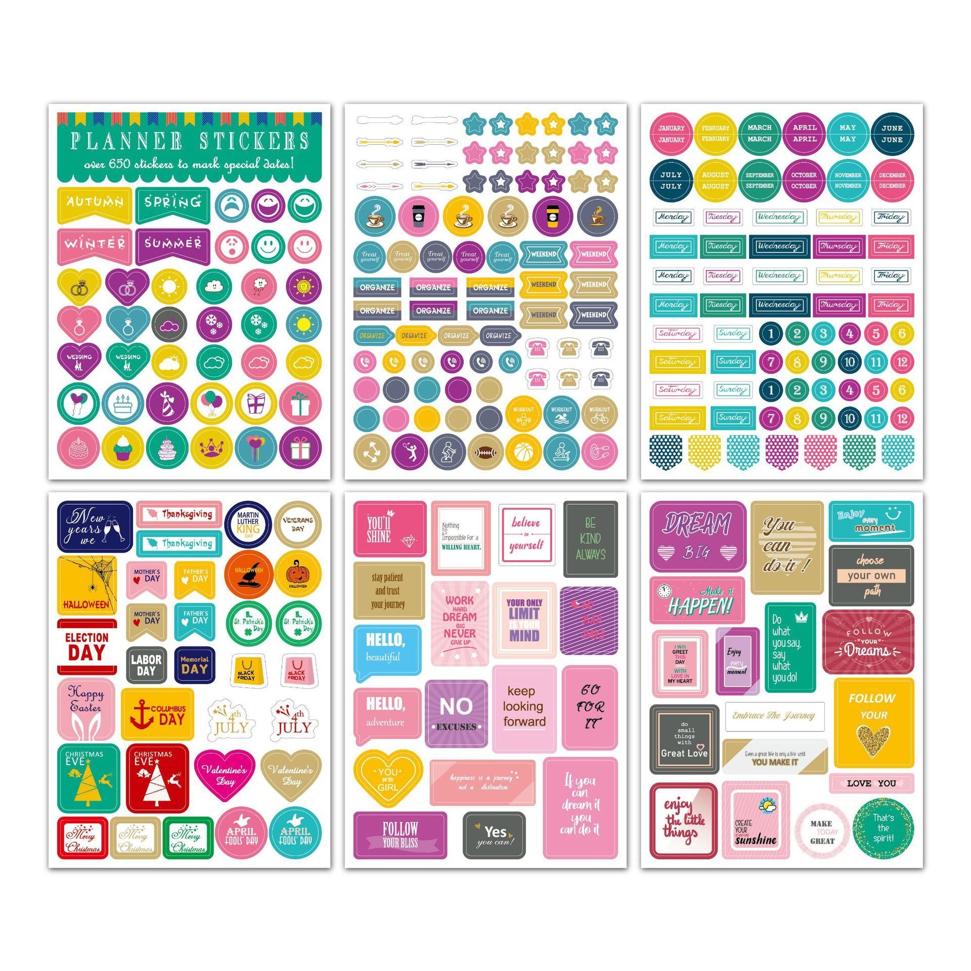 Planner Stickers Set Seasonal Monthly  Pack 24 Sheets