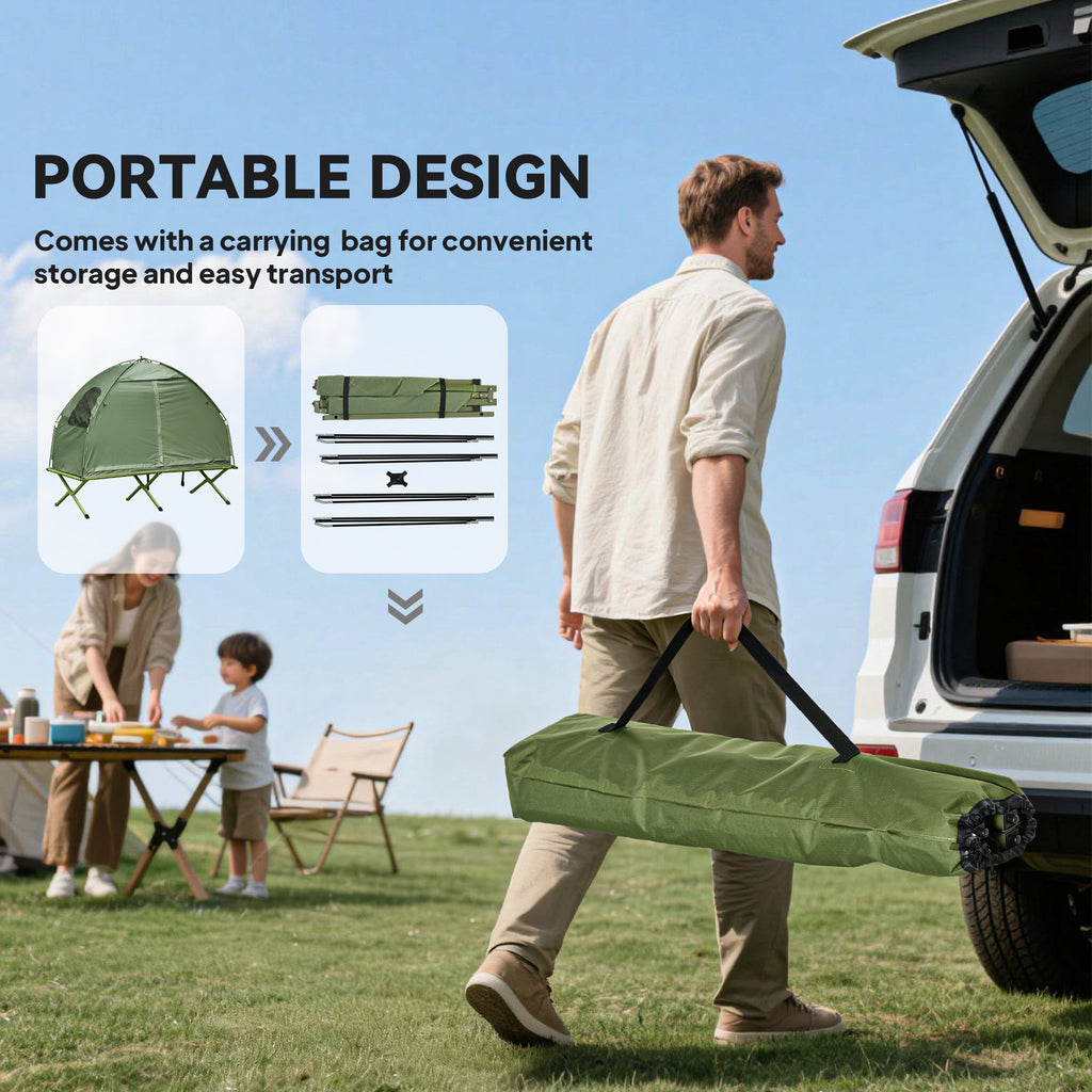 Camping Tent Cot - Single Person Elevated Folding Cot with Covered Tent & Carry Bag