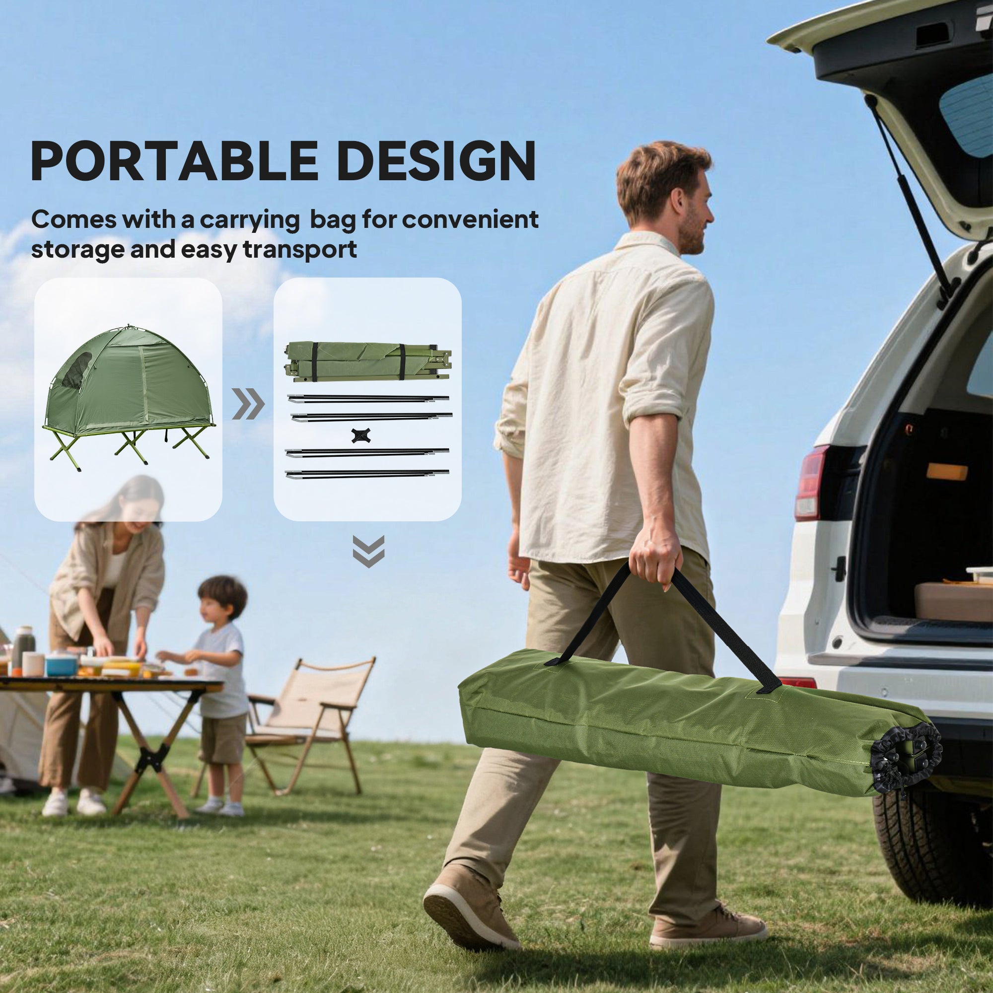 Camping Tent Cot - Single Person Elevated Folding Cot with Covered Tent & Carry Bag