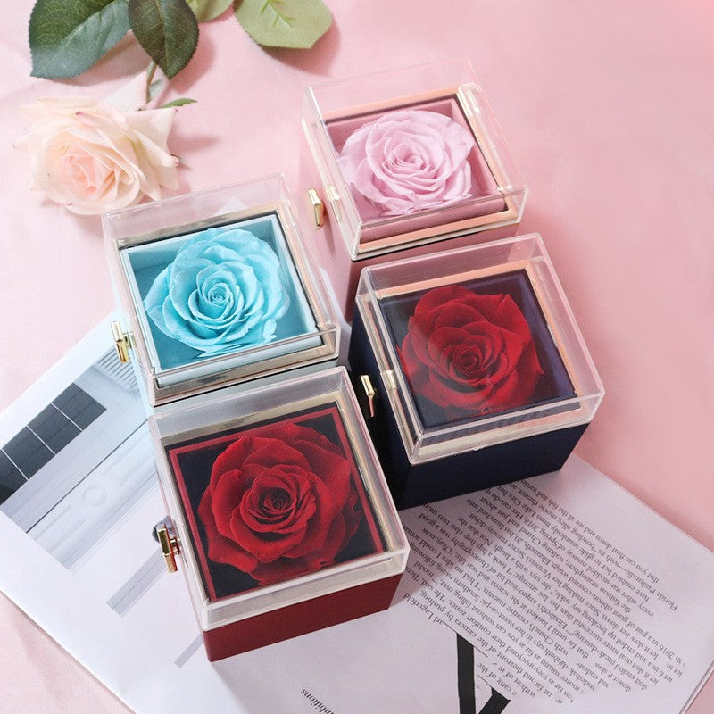 Acrylic Ring Box - Valentine's Day Proposal & Engagement Gift Box with Rose