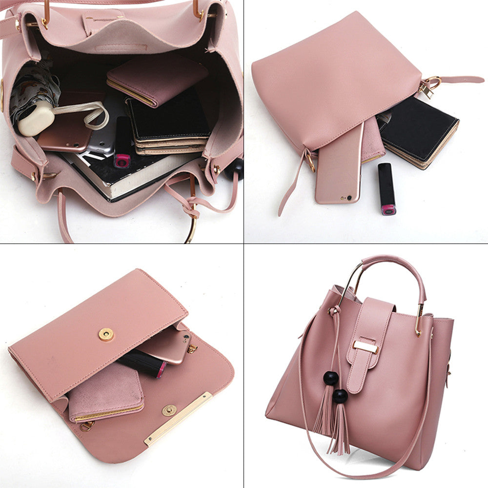 Women's 3-Piece Handbag Set | PU Leather Shoulder Bag, Crossbody & Tote with Tassel