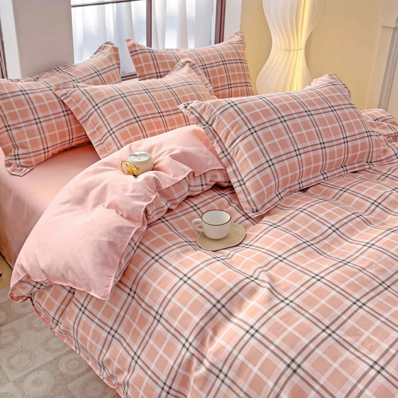 Plaid Washed Cotton 4-Piece Bedding Set