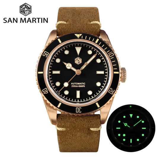 San Martin 38mm Vintage Bronze Diver Luxury Men's Watch PT5000