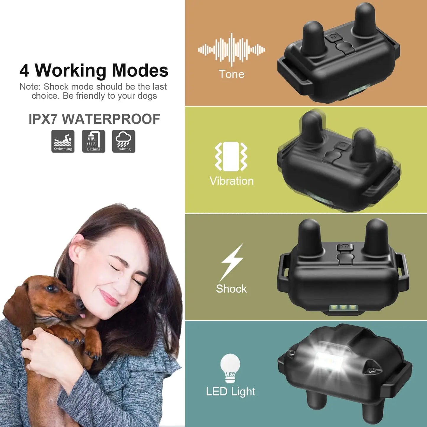 Dog Training Collar Waterproof Rechargeable Anti Barking Shock