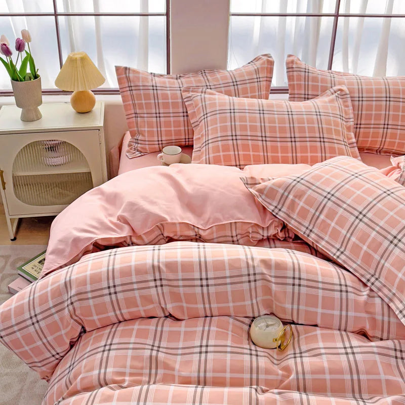 Plaid Washed Cotton 4-Piece Bedding Set