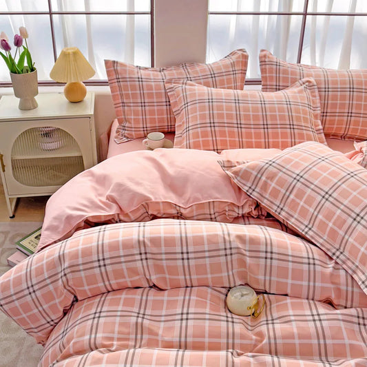 Plaid Washed Cotton 4-Piece Bedding Set